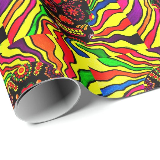 Neon Skull Wrapping Paper Cadeaupapier (Rol Hoek)