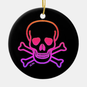 Neon Skull zwart rond keramisch ornament