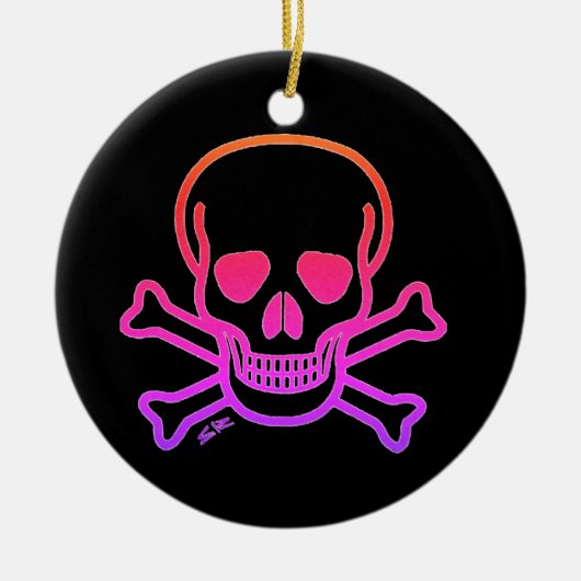 Neon Skull zwart rond keramisch ornament 2 zijdig (Voorkant)
