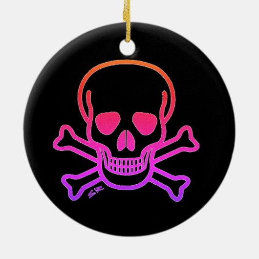 Neon Skull zwart rond keramisch ornament 2 zijdig (Achterkant)
