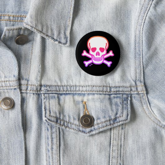 Neon Skull zwarte knop Ronde Button 5,7 Cm (In situ)