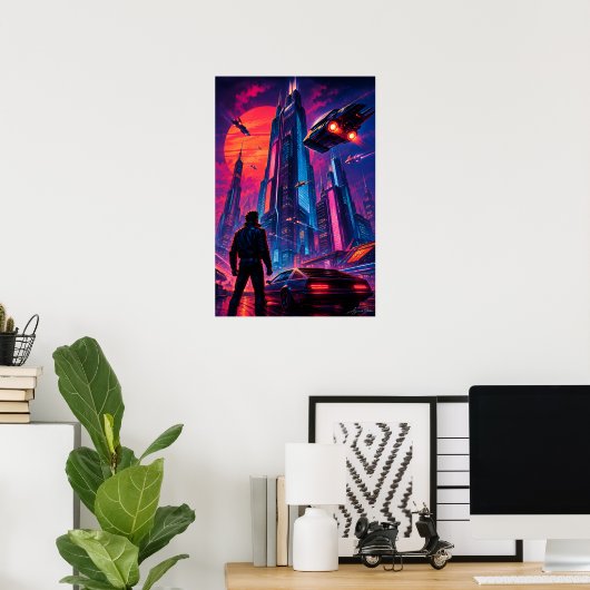 Neon Skyline Drifter Poster (Thuiskantoor)