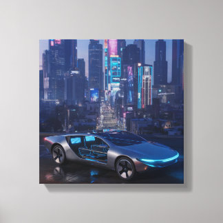 Neon Skyline – Futuristisch stadslandschap bij sch Canvas Afdruk