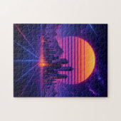 Neon Skyline Horizon – Retro Synthwave Cityscape Legpuzzel (Horizontaal)