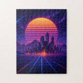 Neon Skyline Horizon – Retro Synthwave Cityscape Legpuzzel (Verticaal)