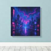 Neon Skyline Mirage Futuristische Stad Canvas Kuns Afdruk (Insitu (Houten vloer))