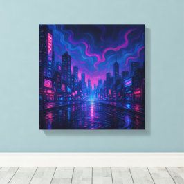 Neon Skyline Mirage Futuristische Stad Canvas Kuns Afdruk