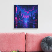 Neon Skyline Mirage Futuristische Stad Canvas Kuns Afdruk (Insitu (Woonkamer))