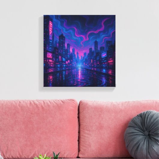Neon Skyline Mirage Futuristische Stad Canvas Kuns Afdruk (Insitu (Woonkamer))