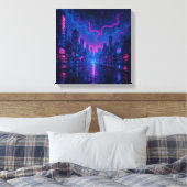 Neon Skyline Mirage Futuristische Stad Canvas Kuns Afdruk (Insitu (Slaapkamer))