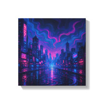 Neon Skyline Mirage Futuristische Stad Canvas Kuns