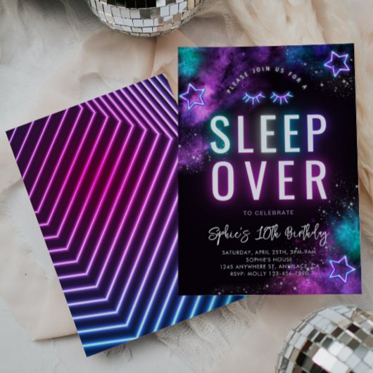 Neon Sleepover-uitnodiging | Slumber Partij Kaart