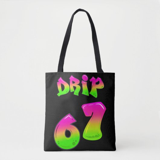 Neon Slijm DRIP 67 Virale Meme Zwarte Tote Tas (Voorkant)