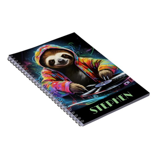 Neon Sloth DJ Retro Cool Notitieboek (Rechterzijde)