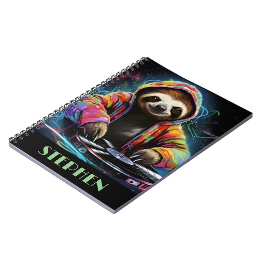 Neon Sloth DJ Retro Cool Notitieboek (Linkerzijde)