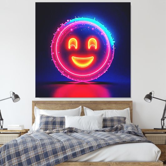 Neon Smile: Bright Happy Glow Design Canvas Afdruk (Insitu (Slaapkamer))