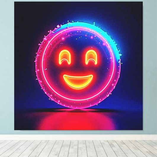 Neon Smile: Bright Happy Glow Design Canvas Afdruk (Insitu (Houten vloer))