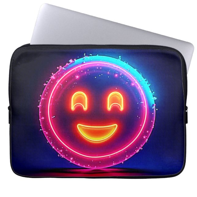 Neon Smile: Bright Happy Glow Design Laptop Sleeve (Voorkant)