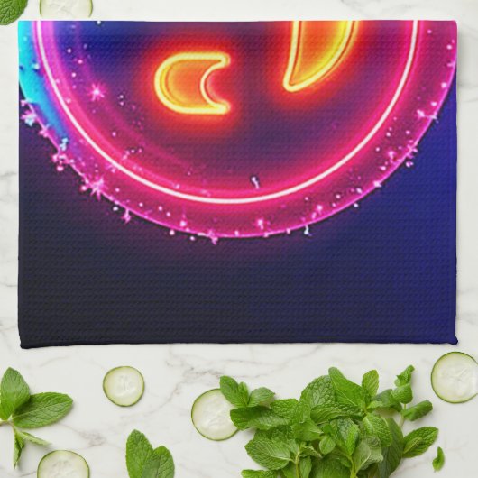 Neon Smile: Bright Happy Glow Design Theedoek (Gevouwen)