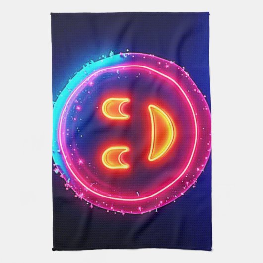 Neon Smile: Bright Happy Glow Design Theedoek (Verticaal)