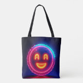Neon Smile: Bright Happy Glow Design Tote Bag (Achterkant)