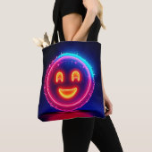 Neon Smile: Bright Happy Glow Design Tote Bag (Dichtbij)