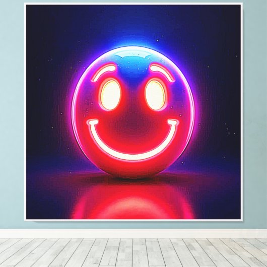 Neon Smile voor Happy Glow Canvas Afdruk (Insitu (Houten vloer))