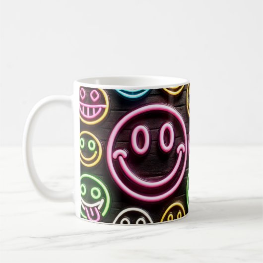 Neon Smiles & Sips Trendy Design Coffee Mok (Links)