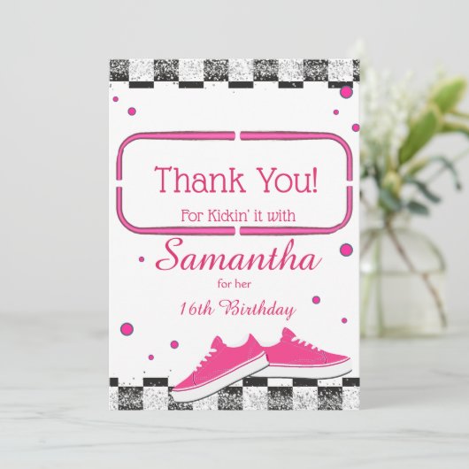 Neon Sneaker Verjaardag, Glitter Bedankkaart (Staand voorkant)