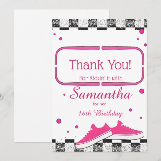 Neon Sneaker Verjaardag, Glitter Bedankkaart (Voorkant / Achterkant)