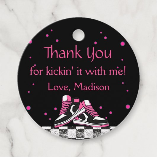 Neon Sneaker Verjaardag, Glitter Dank je Bedankjes Labels (Voorkant)