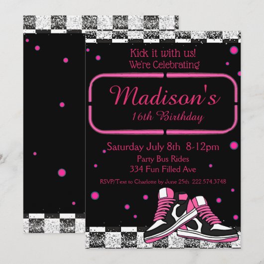 Neon Sneaker Verjaardag, Glitter Kaart (Voorkant / Achterkant)