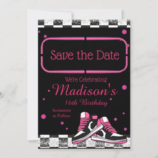 Neon Sneaker Verjaardag, Glitter Save The Date (Voorkant)