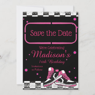 Neon Sneaker Verjaardag, Glitter Save The Date