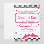 Neon Sneaker Verjaardag, Glitter Save The Date (Voorkant / Achterkant)