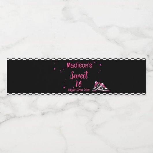 Neon Sneaker Verjaardag, Glitter Waterfles Etiket (Enkel label)