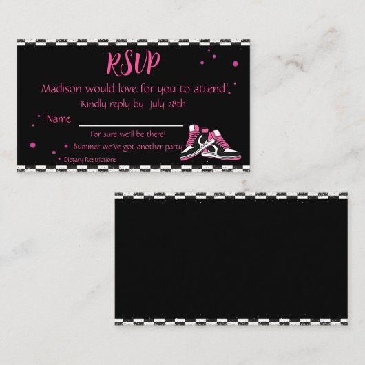 Neon Sneaker verjaardag RSVP, elke leeftijd, Visitekaartje (Voorkant / Achterkant)