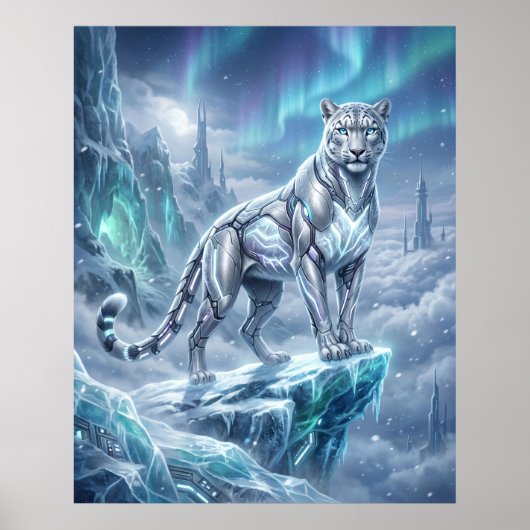 Neon Sneeuwluipaard Gletsjer Spits Poster (Voorkant)