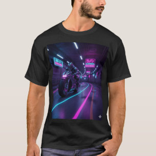 Neon Snelweg Rijder Cyberpunk Motor Kunst T-shirt