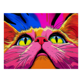 Neon Snorharen: Een Kat Visie met Levensechte Kleu Perfect Poster