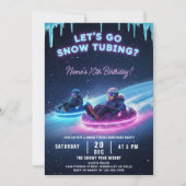 Neon Snow Tubing Birthday Invitation Winter Party Kaart (Voorkant)
