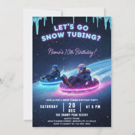 Neon Snow Tubing Birthday Invitation Winter Party Kaart