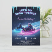 Neon Snow Tubing Birthday Invitation Winter Party Kaart (Staand voorkant)