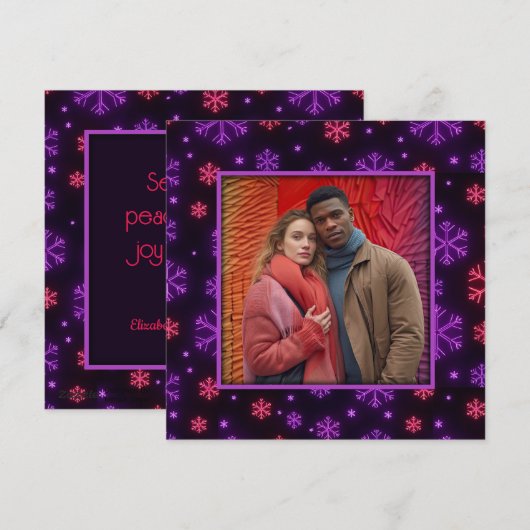 Neon Snowflakes Feestdagenkaart (Voorkant / Achterkant)
