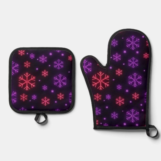Neon Snowflakes Ovenwant & Pannenlap Set (Voorkant)