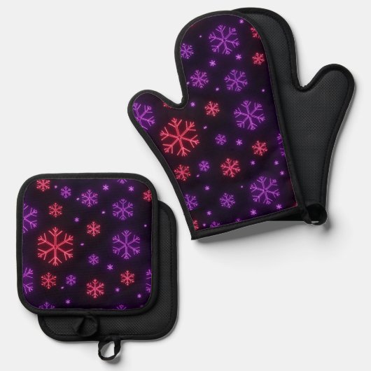 Neon Snowflakes Ovenwant & Pannenlap Set (Voorkant / Achterkant)