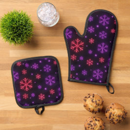 Neon Snowflakes Ovenwant & Pannenlap Set