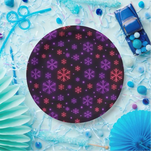 Neon Snowflakes Papieren Bordje (Feest)