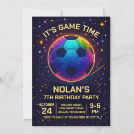 Neon Soccer Birthday Invitation Kaart