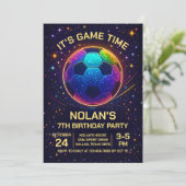 Neon Soccer Birthday Invitation Kaart (Staand voorkant)